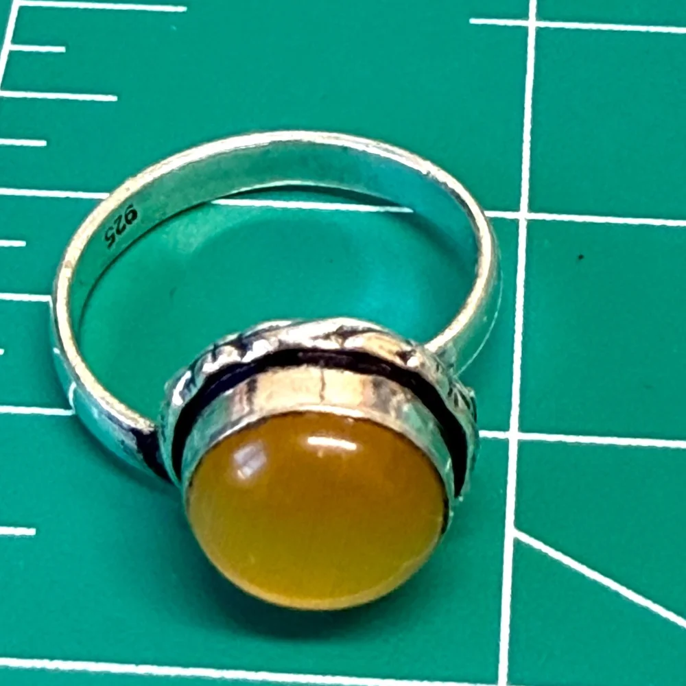 Handmade Ring Cat’s Eye‎ Glass Sterling Silver Plated Adjustable Size 7–8 - Picture 5 of 7
